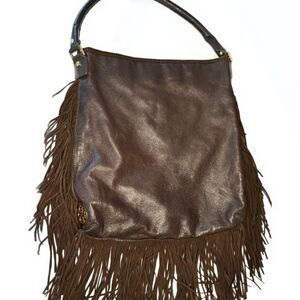 Tory Burch Dark Brown Fringed Leather Suede
Hobo Bag
